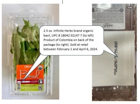 “Image of UPC and Date Packed for Infinite Herbs Basil package”