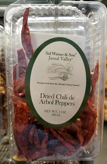 "Dried Chili De Arbol Peppers , front label"