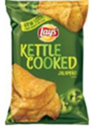 "Jalapeno Flavored Lay's Kettle Cooked potato chips, A New Look Single Pack"