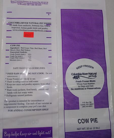 Columbia River Natural Pet Foods Cowpie, Net Wt 32 oz, front and back label