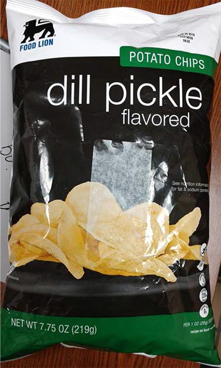 Product image, front Food Lion Dill Pickle Flavored Potato Chips, 7.75 oz