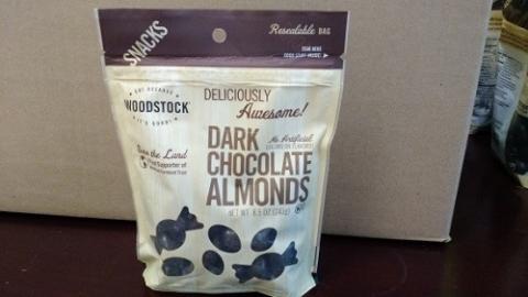 Front Label, Woodstock Dark Chocolate Almonds