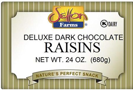 Front Label – Setton Farms Deluxe Dark Chocolate Raisins 24 oz.