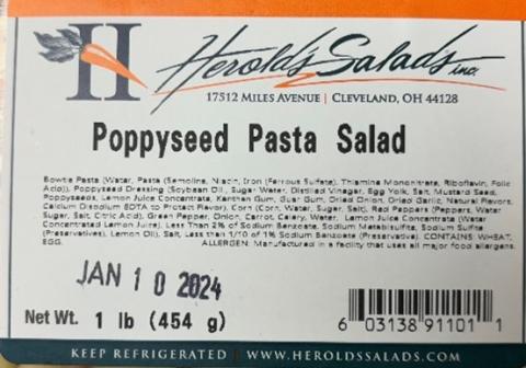 Labeling, Herold’s Salads Poppyseed Pasta Salad