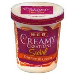 HEB CC Orange Sherbet Vanilla Cream Swirl, Quart, UPC 4122083897