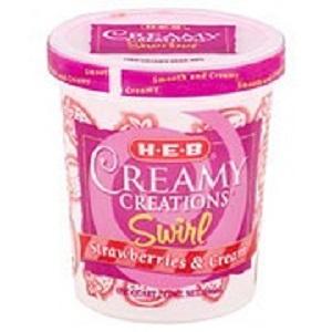HEB CC Strawberry Sherbet Vanilla Cream Swirl, Quart, UPC 4122083896