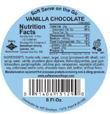 14.	Ingredients and nutrition facts Vanilla Chocolate flavor 