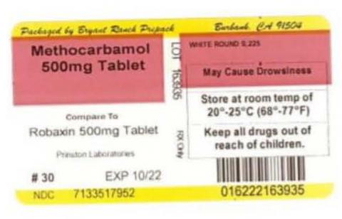 Label, Methocarbamol 500mg tablets, 30 count