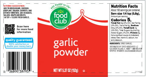 Food Club, Garlic Powder, 5.37 oz.