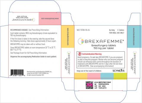 Carton label Brexafemme Ibrexafungerp tablets 150 mg per tablet
