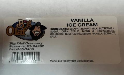 Photo 1 – Representative labeling, ice cream