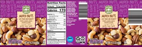 Label, Southern Grove Mixed Nuts Less than 50% Peanuts
