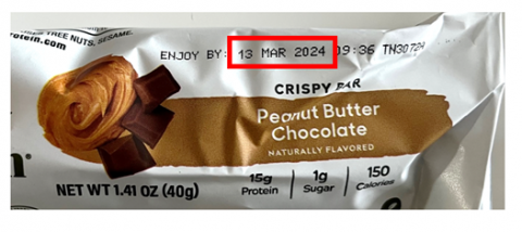 Image 2 – SimplyProtein, Peanut Butter Chocolate individually wrapped bar, product codes at top of label