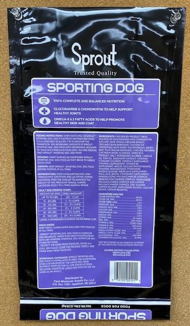 4. “Sprout, Sporting Dog, back label”