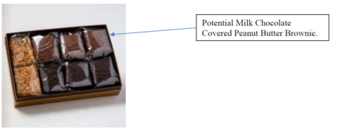Image 4: Include arrow showing identification of Potential Milk Chocolate Covered Peanut Butter Brownie “Photograph of Inside of box displaying assortment of brownies”