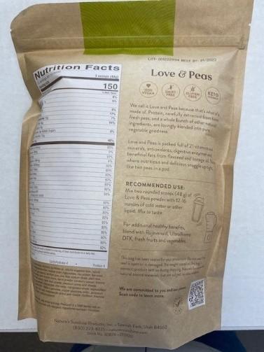 Labeling, Nature's Sunshine, Love & Peas Protein Rich Meal Replacement, Sugar Free, Nutrition Facts