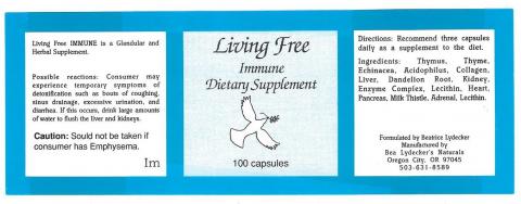  Living Free Immune, 100 capsules per bottle. 