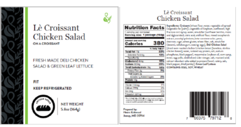 Labeling, Le Croissant Chicken Salad on a croissant - Labeling, Le Croissant Chicken Salad on a croissant, nutrition information