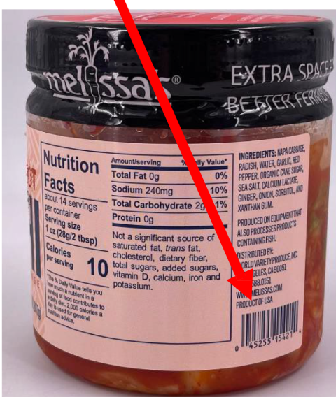 Image 2 - Melissa's Hot Kimchi – Net Wt. 14oz (397g) UPC and Nutrition Facts Panel on Jar