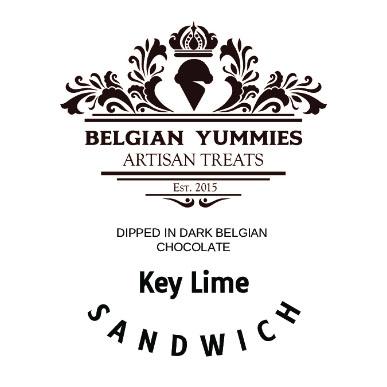 “Belgian Yummies Artisan Treats, Dipped In Dark Belgian Chocolate, Key Lime Sandwich, decal label”