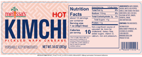 Image 6 - Melissa's Hot Kimchi – Net Wt. 14oz (397g) correct label