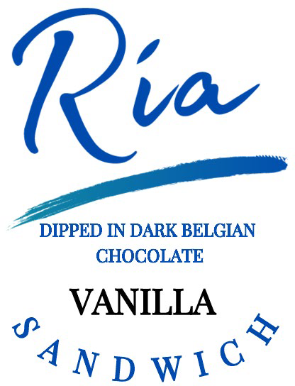 “Ria, Dipped In Dark Belgian Chocolate, Vanilla Sandwich, decal label”