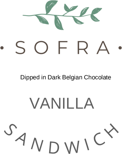 “SOFRA, Dipped In Dark Belgian Chocolate, Vanilla Sandwich, decal label”