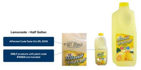 Label and product information, Hiland Lemonade Half Gallon
