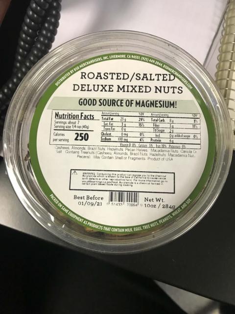 Tub label, Roasted/Salted Deluxe Mixed Nuts