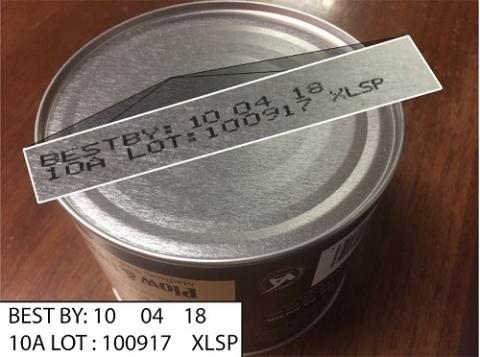 Example of lot code location on a can of recalled product