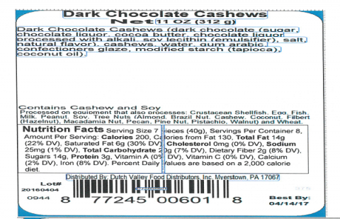 Label, Dark Chocolate Cashews