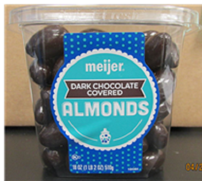 Photo Front Label:  meijer DARK CHOCOLATE COVERED ALMONDS