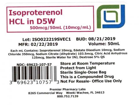 Isoproterenol HCL in D5W, 500mcg/50mL (10mcg/mL), Premier Pharmacy Labs