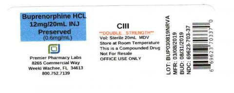 Buprenorphine HCL 12mg/20mL INJ, Preserved (0.6mg/mL), Sterile, Premier Pharmacy Labs