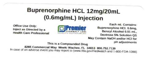Buprenorphine HCL 12mg/20mL (0.6mg/mL), Injection, Premier Pharmacy Labs