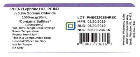 PHENYLephrine HCL PF INJ, in 0.9% Sodium Chloride, 1000mcg/10mL, Contains Sulfites, (100mcg/mL), Premier Pharmacy Labs