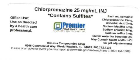 Chlorpromazine HCL 25mg/mL INJ, Contains Sulfites,  Premier Pharmacy Labs