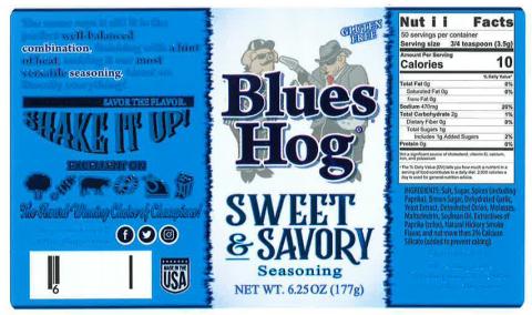 Blues Hog Sweet & Savory Seasoning, 6.25 oz. label