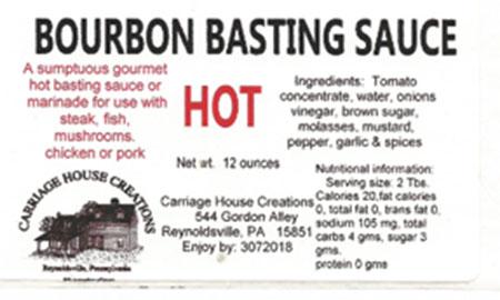 Hot Bourbon Basting Sauce, 12 oz., label