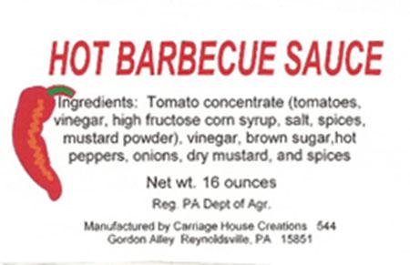 Hot Barbecue Sauce, 16 oz., label