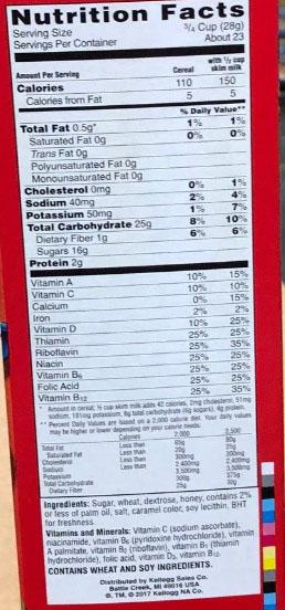 Nutrition panel - 23 oz package