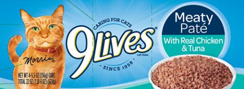 Label, 9Lives Meaty Pate Chicken and Tuna