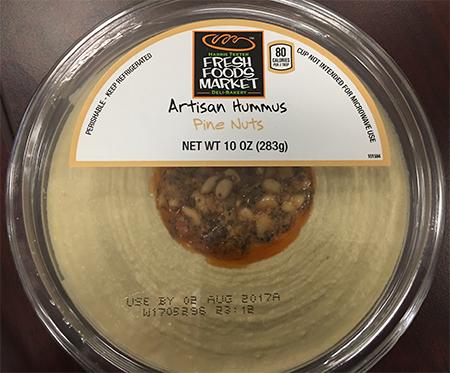 Fresh Foods Market Artisan Hummus, Pine Nuts – clear lid edge