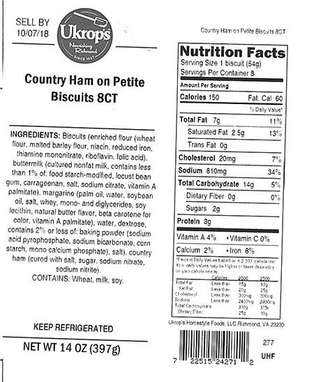Label, Ukrops Country Ham on Petite Biscuits 8CT