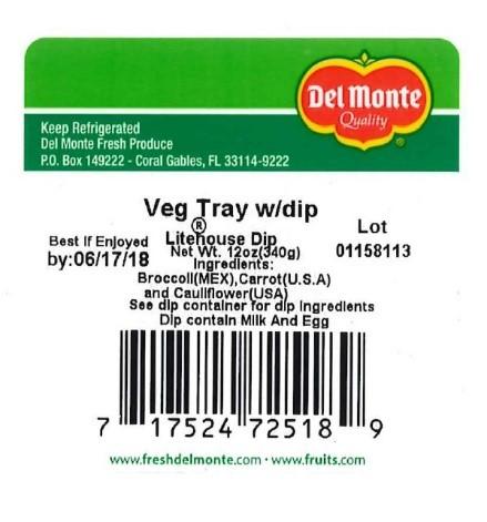 Label, Del Monte Vegetable Tray with Dip, 12 oz.