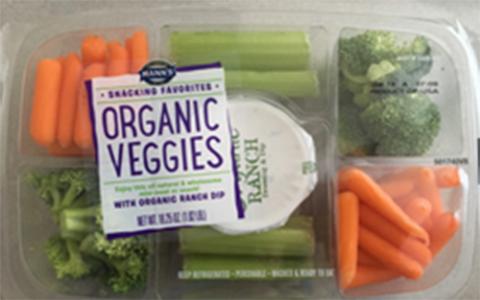 Tray Front Image:  Mann’s Organic Veggies with Organic Ranch Dip
