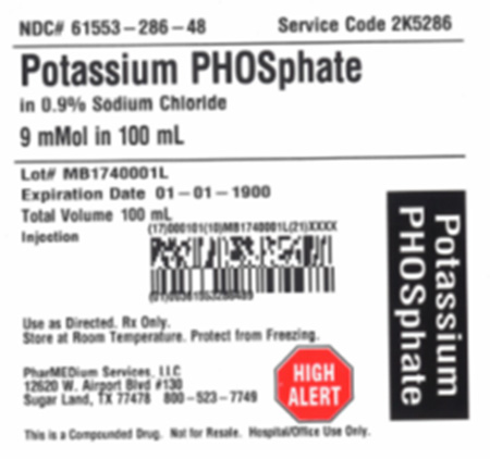 PharMEDium Label - Potassium PHOSphate in 0.9% Sodium Chloride 9 mMol in 100 mL Bag