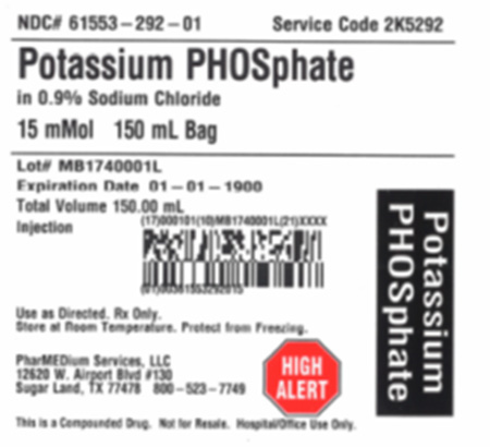 PharMEDium Label - Potassium PHOSphate in 0.9% Sodium Chloride 15 mMol in 150 mL Bag