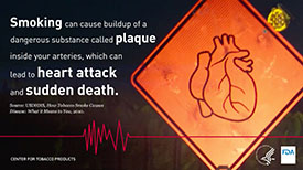 Smoking can cause buildup of a dangerous substance called plaque inside your arteries, which can lead to heart attack and sudden death.