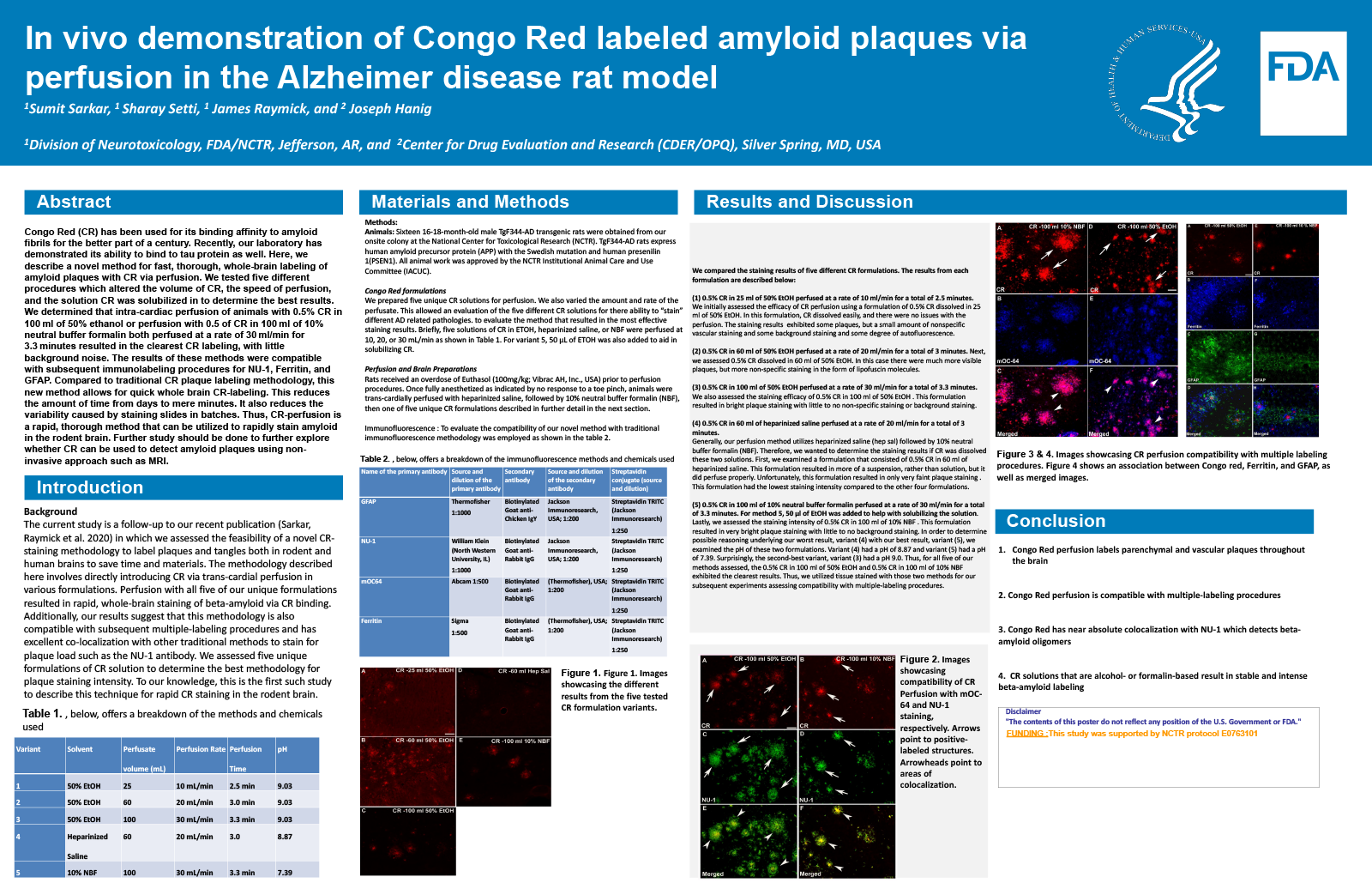 Poster: In vivo Demonstration of Congo Red Labeled Amyloid Plaques via Perfusion in the Alzheimer Disease Rat Model